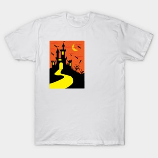 Halloween With Moon Orange Palace And Bat Silhouette T-Shirt